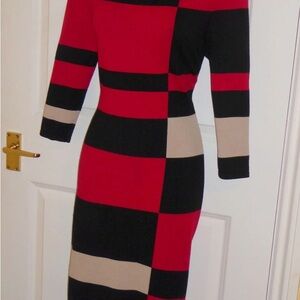 Danny & Nicole Red and Black Colorblock Dress